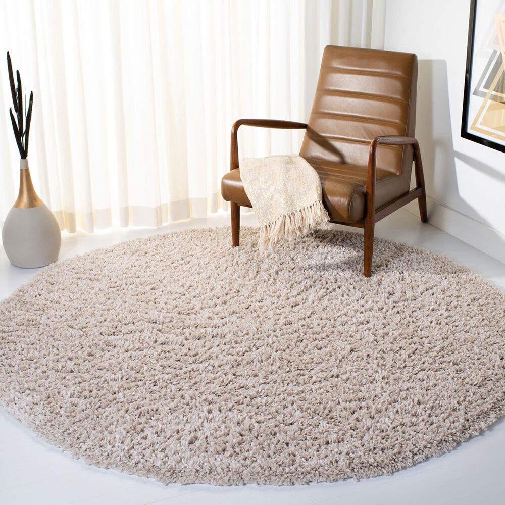 Safavieh August Shag AUG200D 6&#39;7&quot; Round Beige Area Rug, , large