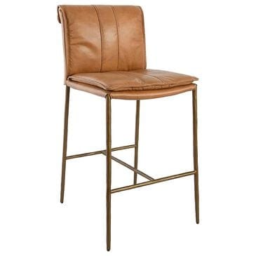 Classic Home Mayer 26" Counter Stool in Aged Brass Finish and Adobe Tan Top Grain Leather, , large