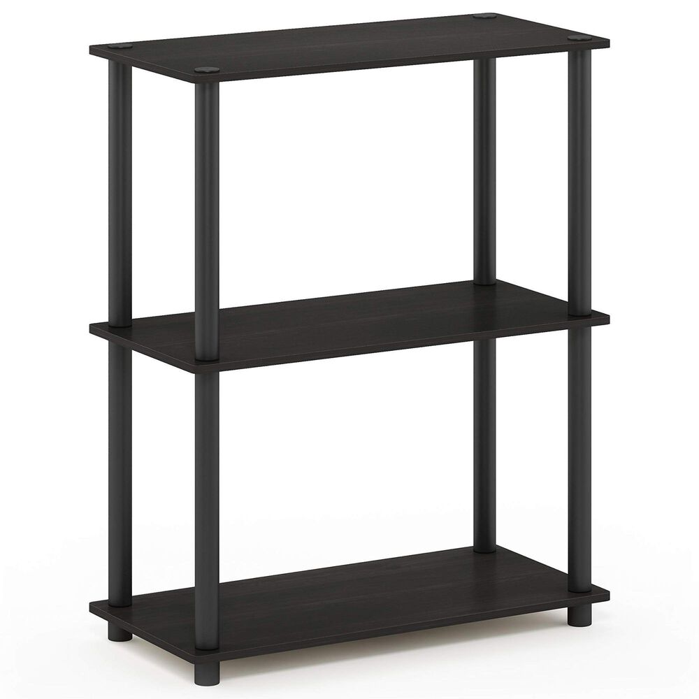 HOMLUX 3-Tier Compact Open Storage Bookshelf in Espresso and Black, , large