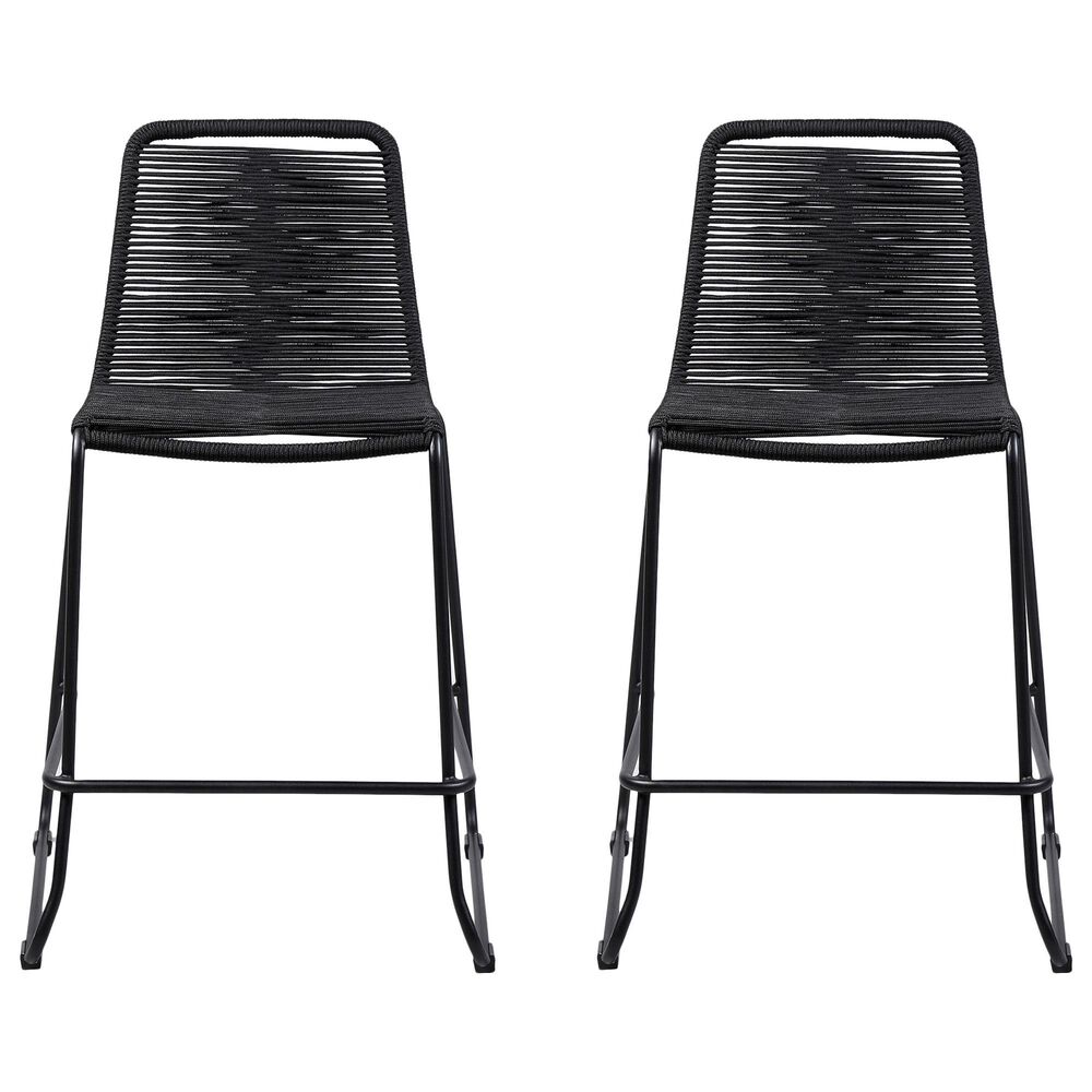 Armen Living Shasta Patio Counter Height Bar Stool with Rope Seat in Black &#40;Set of 2&#41;, , large