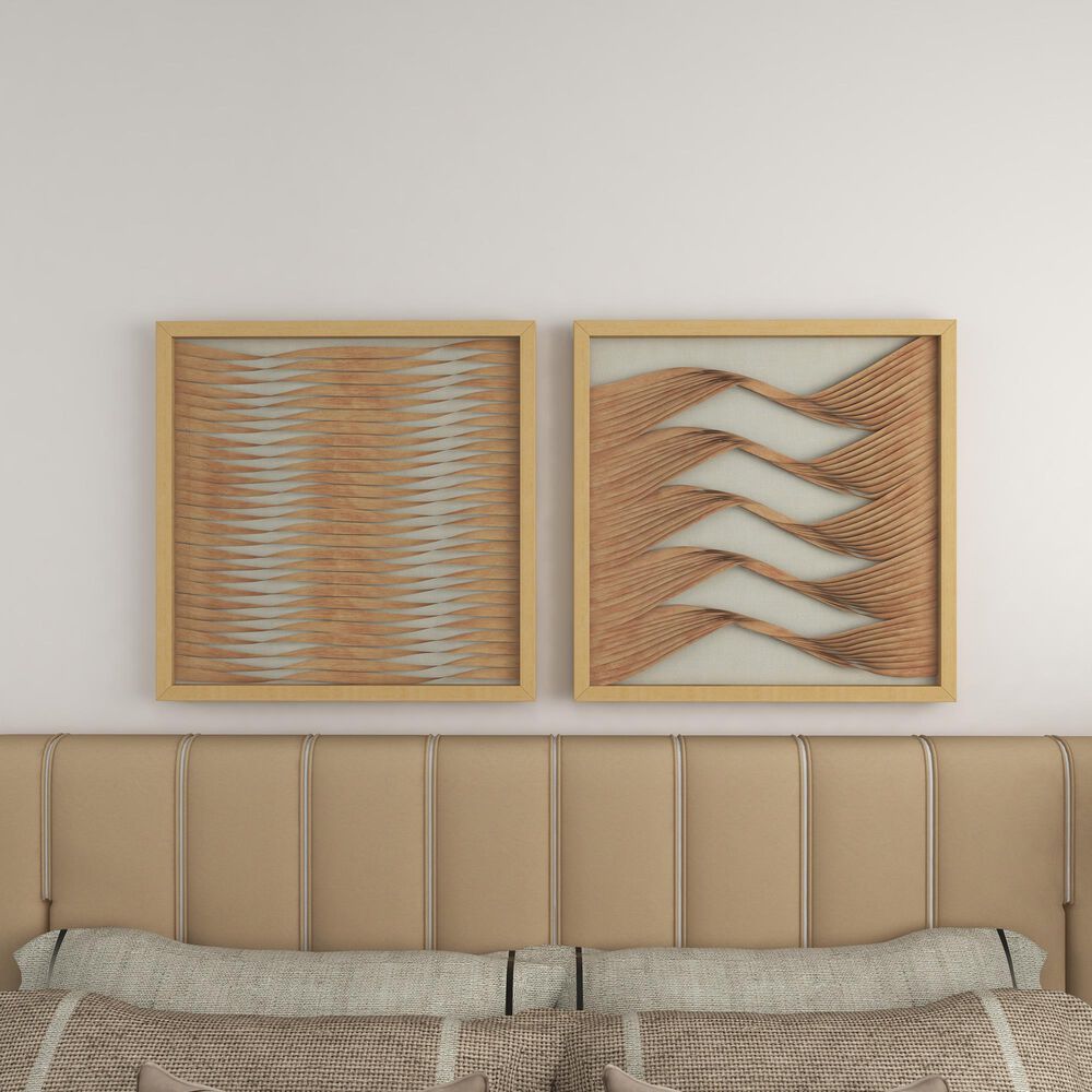 Maple and Jade 24&quot; x 24&quot; Abstract Framed Wall Art in Brown and Beige &#40;Set of 2&#41;, , large