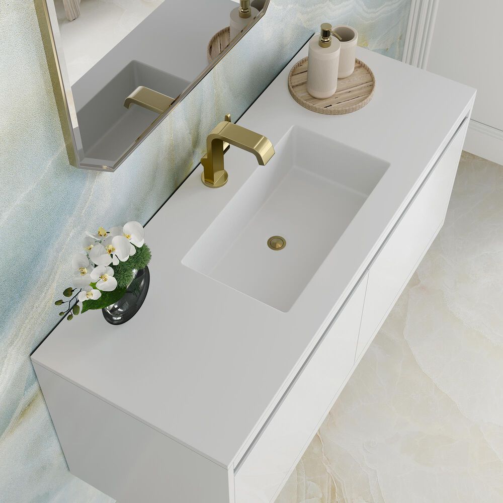 James Martin Vanities Mantova 47.3&quot; Single Vanity in Glossy White and Champagne Brass with 3 cm Glossy White Composite Stone Top and Rectangular Sink, , large