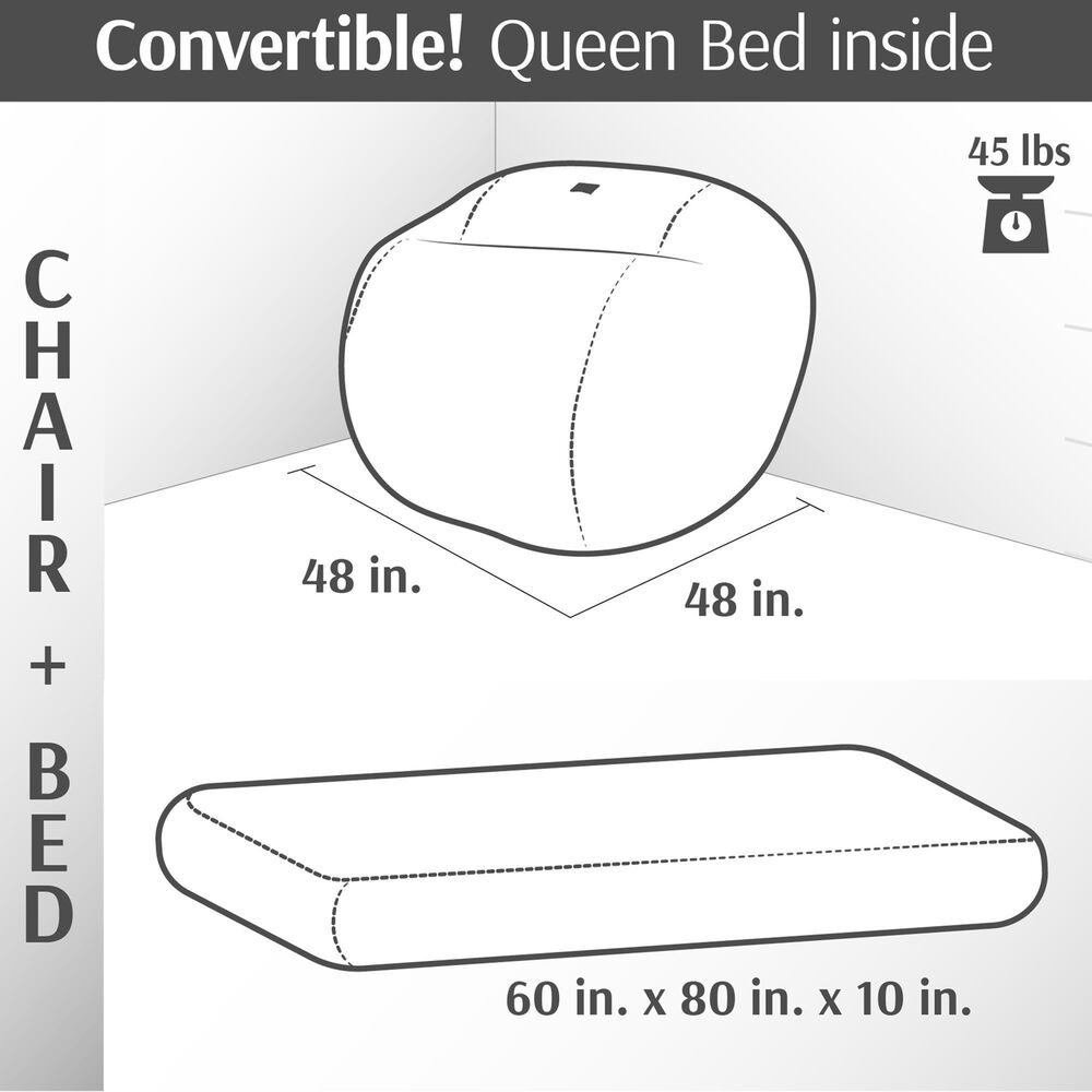 37B Convertible Bean Bag Chair with Queen Bed in Grey, , large