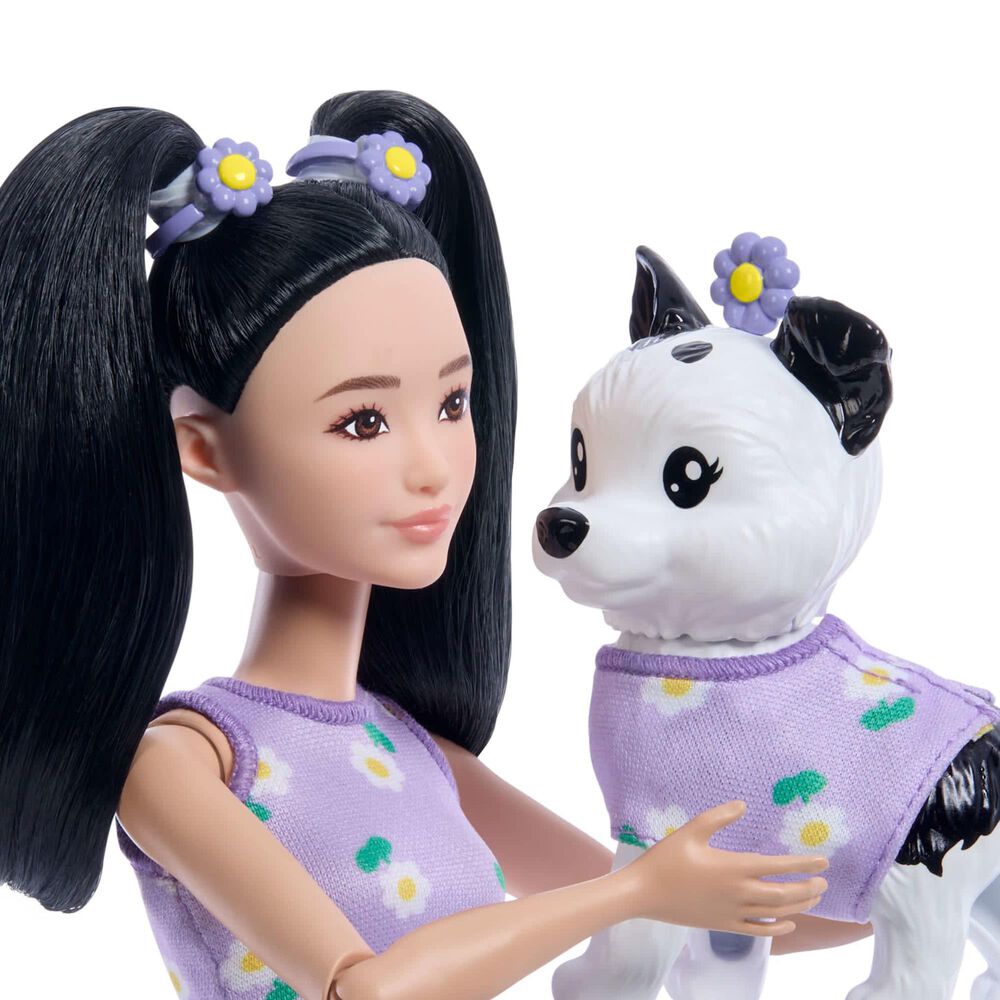 Barbie Twinning Looks Fashion Doll with Pet Dog and Accessories in Purple, , large