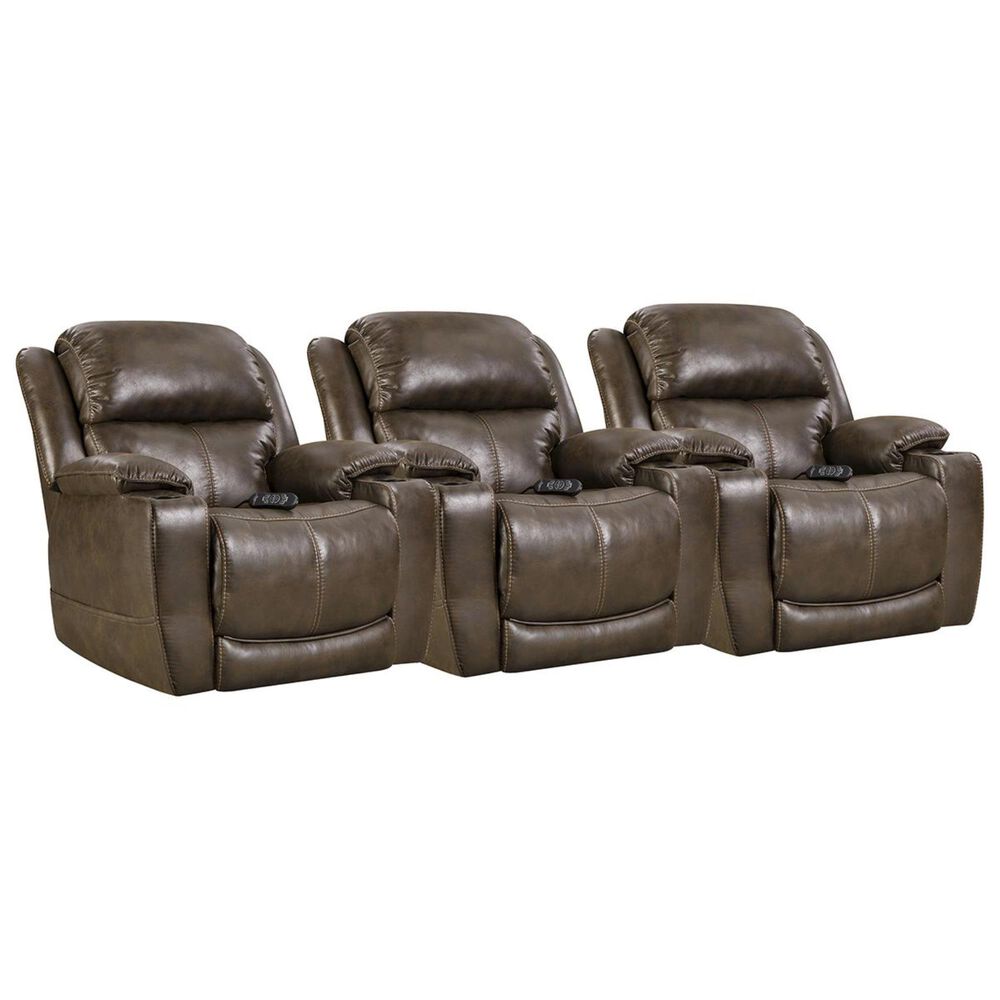 HomeStretch Starship 3-Piece Power Home Theater Recliner Set in Walnut, , large