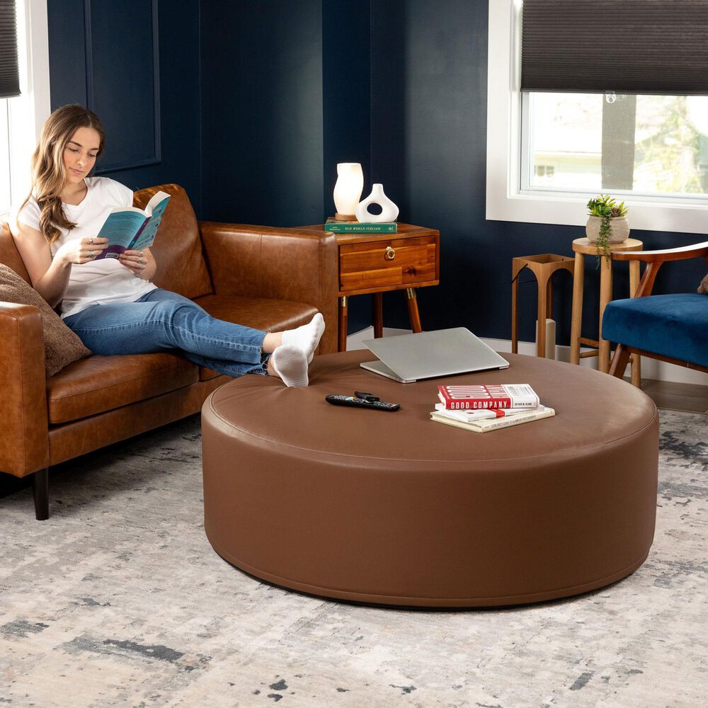 Jaxx Candler Round Ottoman in Walnut, , large