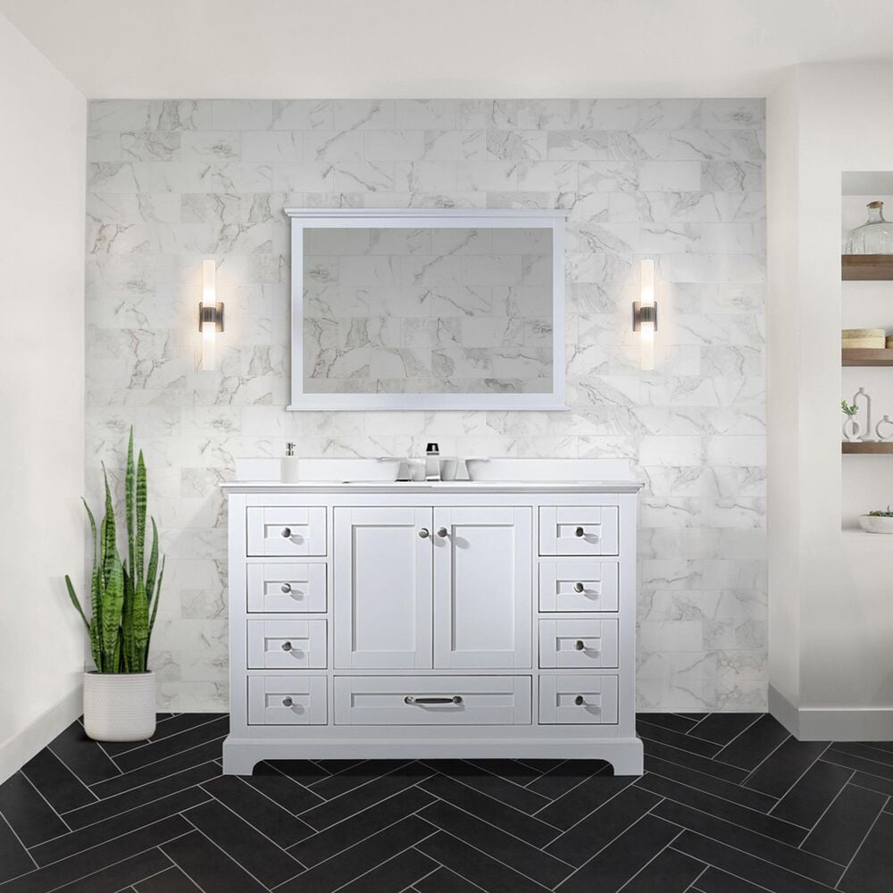 Lexora Home Dukes 48&quot; Single Bathroom Vanity in White with 2 cm White Quartz Top and Rectangular Sink, , large