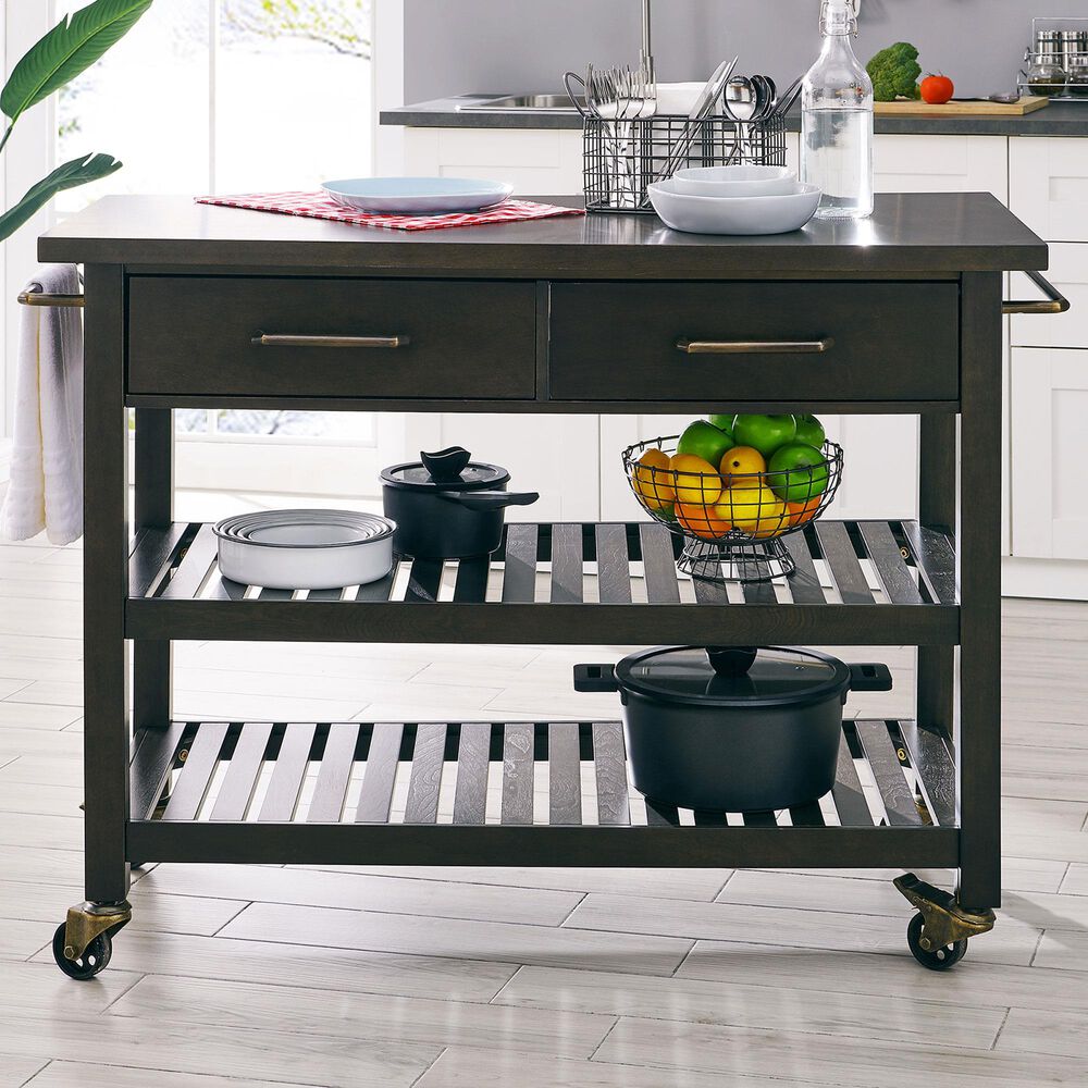 Southern Enterprises Havelock Rolling Kitchen Island in Dark ...