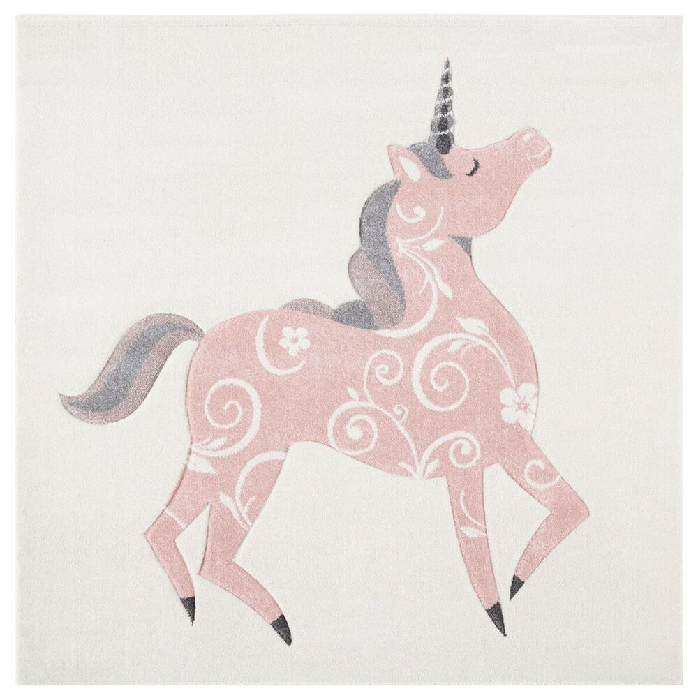 Safavieh Carousel CRK163 3" Square Ivory and Pink Kids  Area Rug, , large