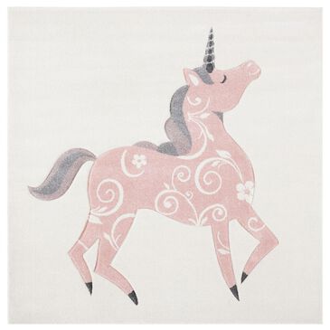 Safavieh Carousel CRK163 3" Square Ivory and Pink Kids  Area Rug, , large