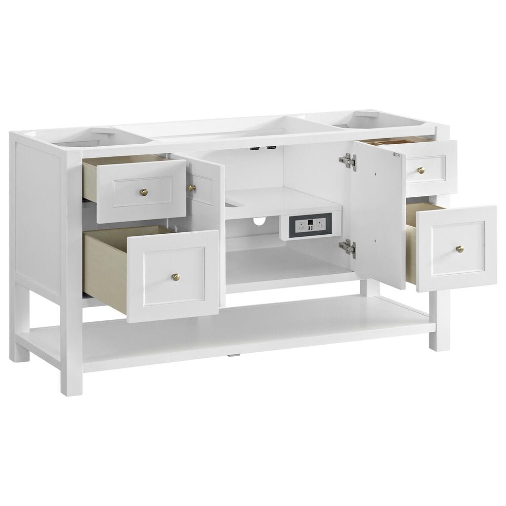 James Martin Vanities Breckenridge 60&quot; Single Bathroom Vanity in Bright White with 3 cm Charcoal Soapstone Quartz Top and Rectangular Sink, , large