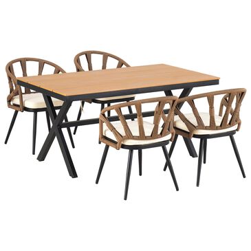Hearth and Haven 5-Piece Outdoor Dining Set with Brown Rattan Chairs and Plastic Wood Table in Beige, , large