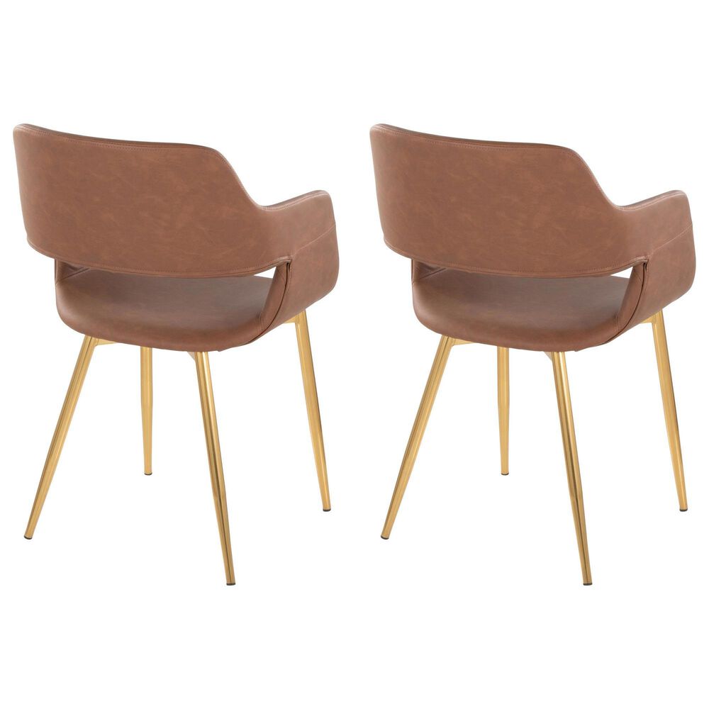 LumiSource Margarite Arm Chair with Brown Faux Leather Cushion in Gold Metal  (Set of 2), , large