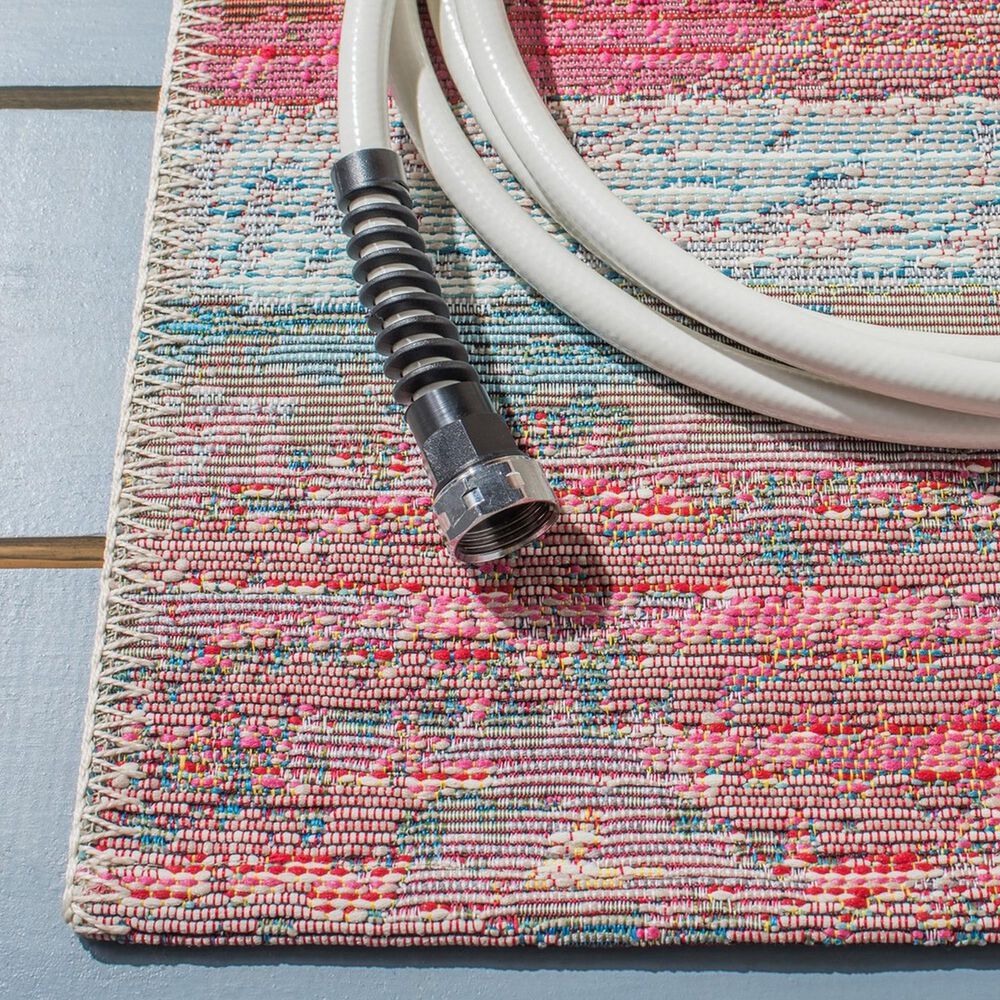 Safavieh Barbados Tropical Abstract 3&#39;3&quot; x 5&#39;  Light Blue and Pink Indoor/Outdoor Area Rug, , large