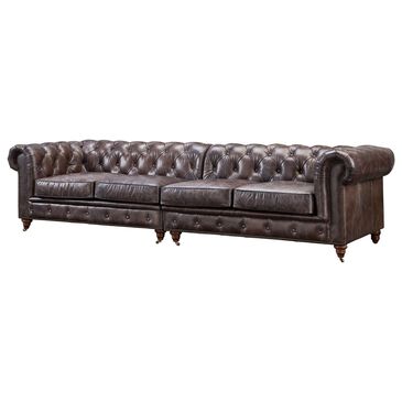 Crafters & Weavers Century Chesterfield 118" Stationary Sofa in Dark Brown, , large