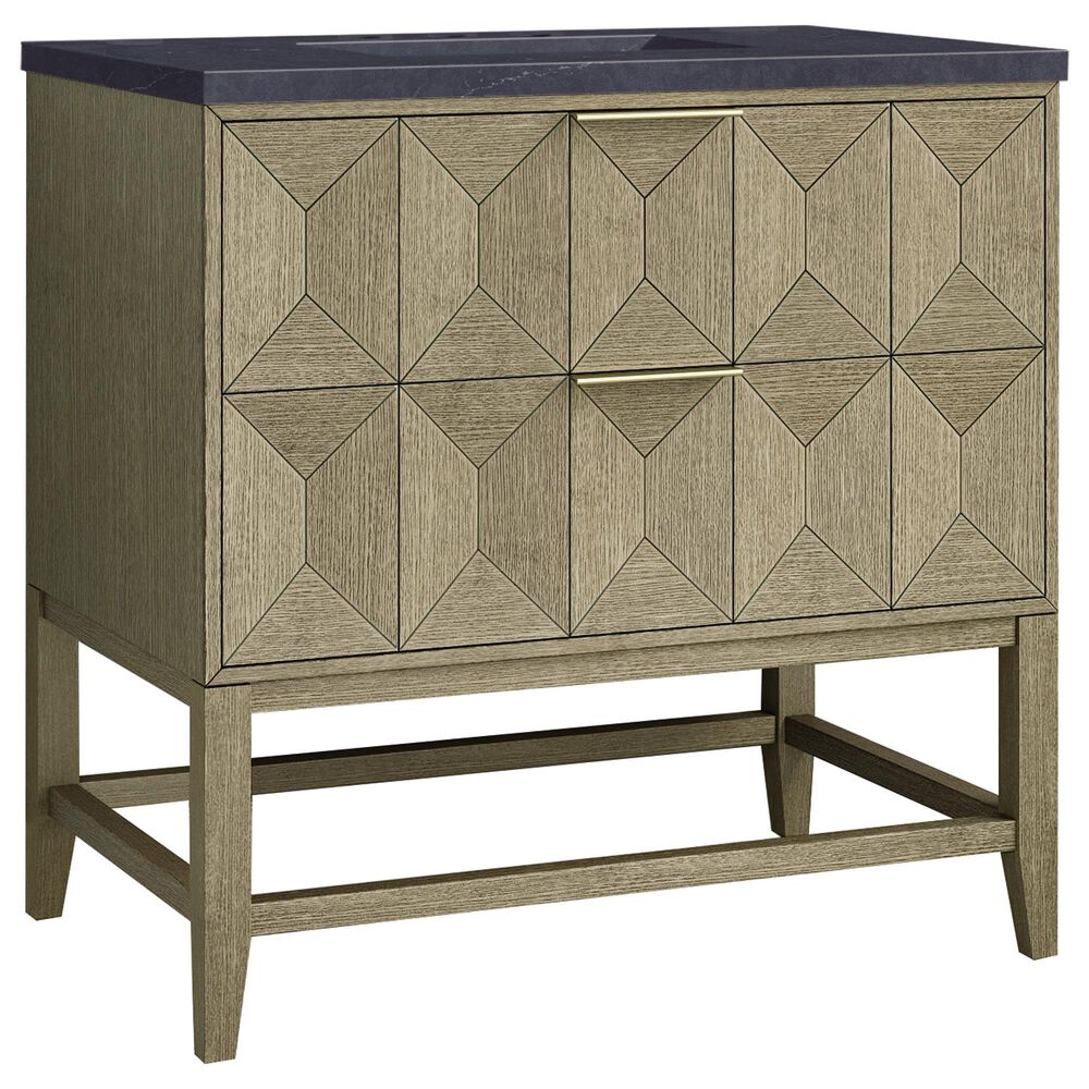 James Martin Vanities Emmeline 36" Single Bathroom Vanity in Pebble Oak with 3 cm Charcoal Soapstone Quartz Top and Rectangular Sink, , large