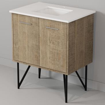 Lexora Home Lancy 30" Single Bathroom Vanity in Rustic Acacia with 2 cm White Cultured Marble Top and Rectangular Sink, , large