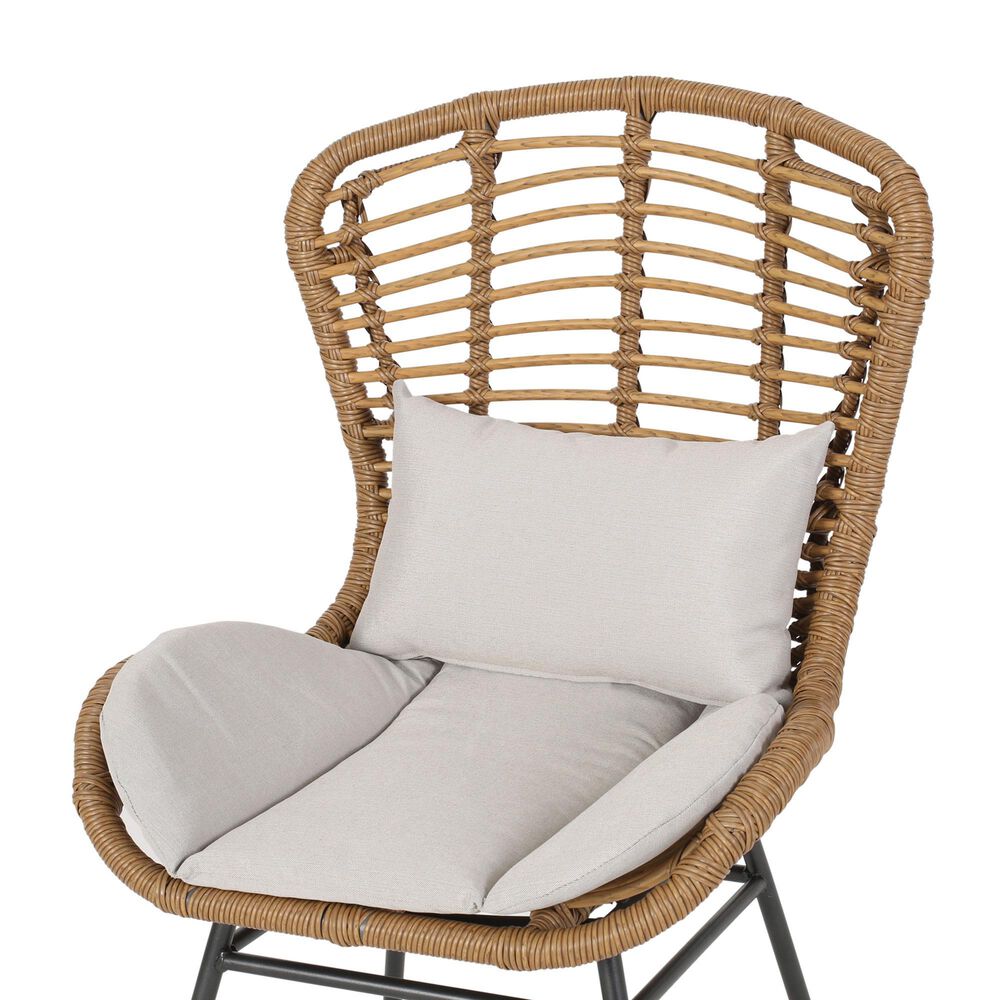 Hearth and Haven Frazer Patio Rattan Chair with Beige Cushion in Brown &#40;Set of 2&#41;, , large