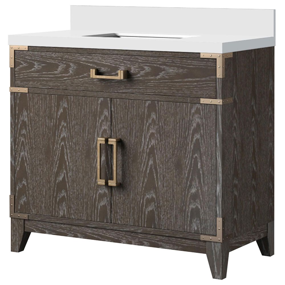 Lexora Home Laurel 36" Single Bathroom Vanity in Brown Oak with White Quartz Top and Rectangular Sink, , large