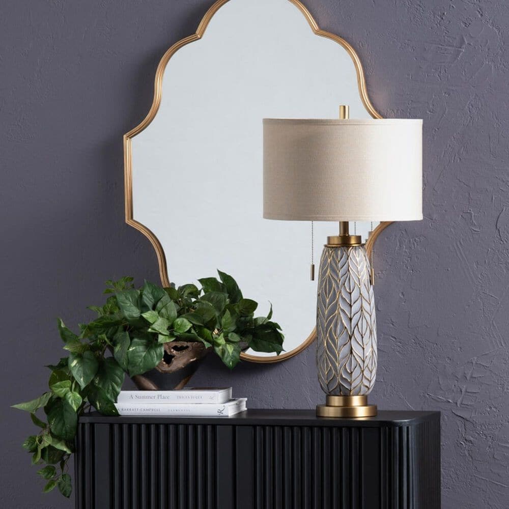 Crestview Collection Nessa Carved Leaves Table Lamp in Blue, , large
