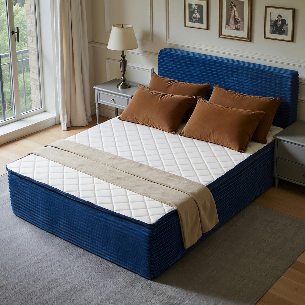 HOMLUX Plush Full Mattress with Blue Headboard, , large