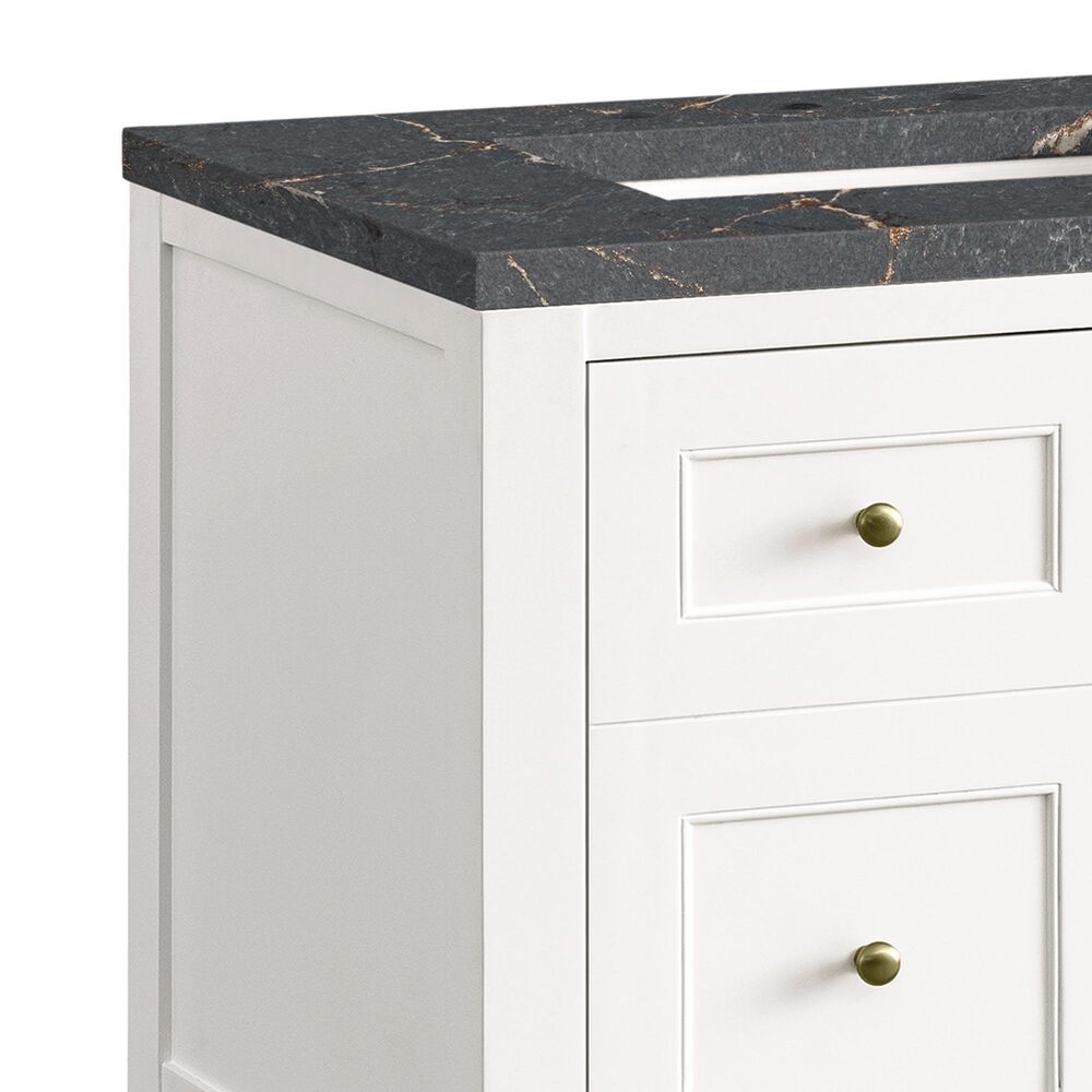 James Martin Vanities Breckenridge 30&quot; Single Bathroom Vanity in Bright White with 3 cm Parisien Bleu Quartz Top and Rectangular Sink, , large