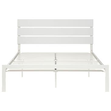 Hearth and Haven Queen Platform Bed with Slat Headboard in White, , large