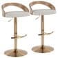 LumiSource Grotto Adjustable Swivel Barstool with Oat Fabric Upholstery in Gold and Whitewashed (Set of 2), , large