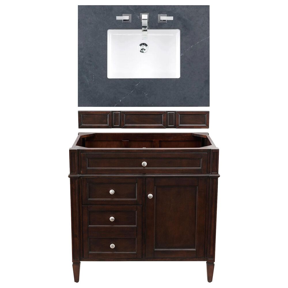 James Martin Vanities Brittany 36" Single Bathroom Vanity in Burnished Mahogany with 3 cm Charcoal Soapstone Quartz Top and Rectangle Sink, , large