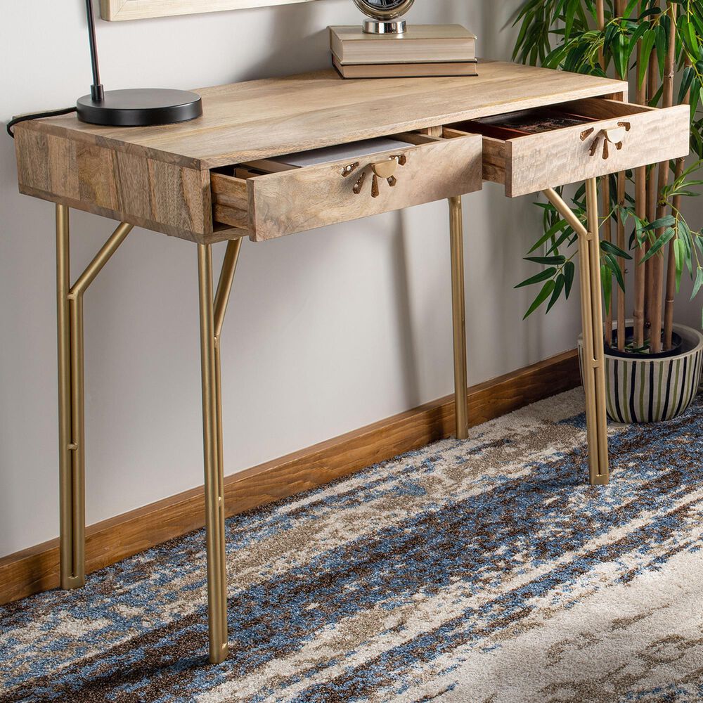 Safavieh Lily 2-Drawer Desk in Natural/Brass, , large