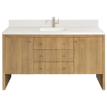 James Martin Vanities Hudson 60" Single Bathroom Vanity in Light Natural Oak with Single Hole 3 cm White Zeus Quartz Top and Rectangular Sink, , large