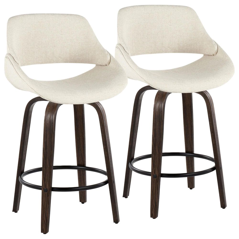 LumiSource Fabrico 26" Swivel Fixed-Height Counter Stool with Cream Noise Fabric Upholstery in Black and Glazed Walnut (Set of 2), , large