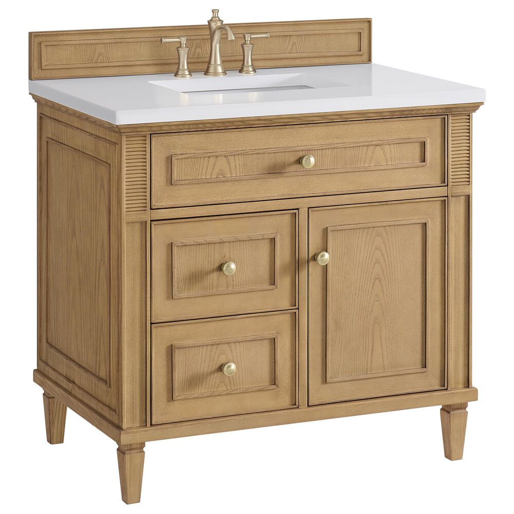 James Martin Vanities Lorelai 36" Single Vanity in Light Natural Oak with 3 cm White Zeus Quartz Top, , large
