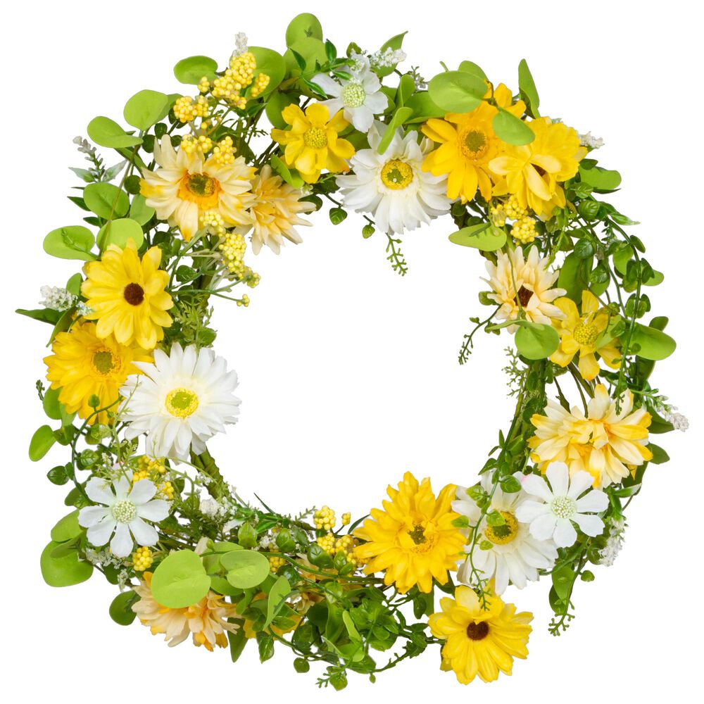 The Gerson Company 20" Floral Wreath in Green, White and Yellow, , large