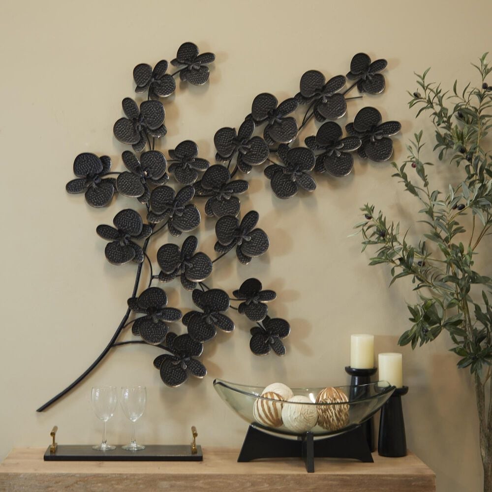 Maple and Jade 60&quot; x 36&quot; Orchid Floral Wall Decor with Stem in Matte Black, , large