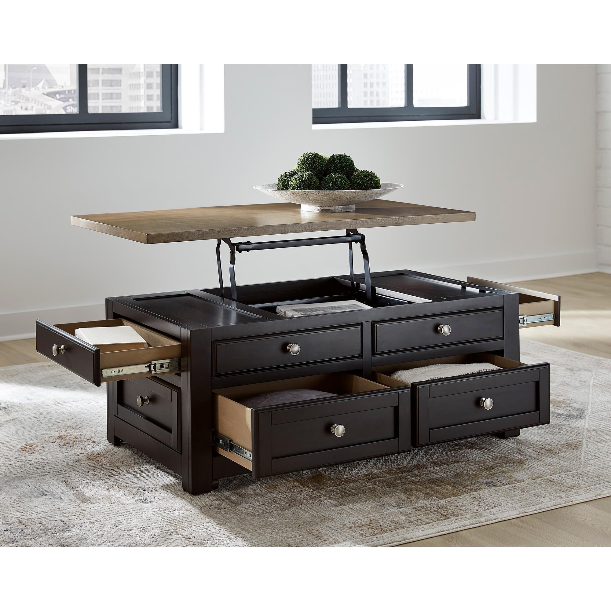 Ashley Drazmine Lift-Top Coffee Table in Brown and Dark Chocolate