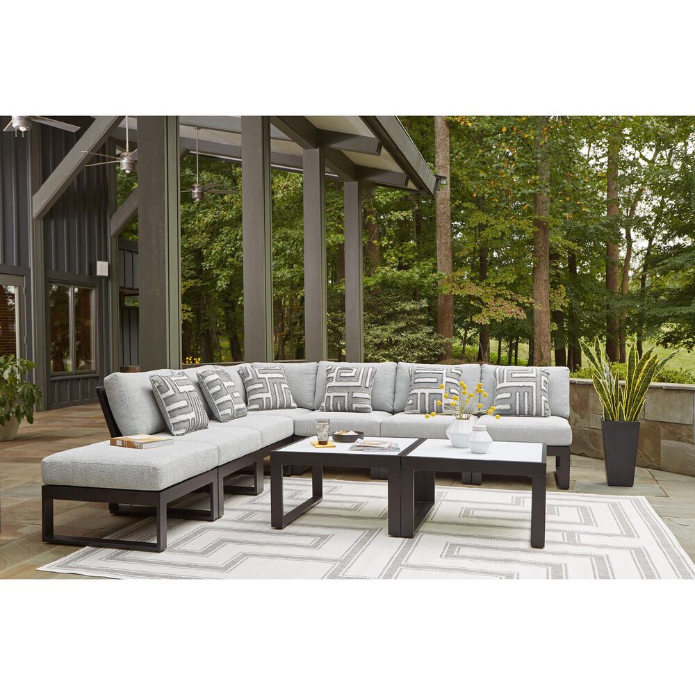 Ashley Beachloft Patio Ottoman with Gray Cushion in Black, , large