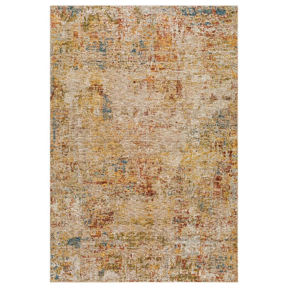 Surya Mona Lisa Abstract 6"7" Round Tan, Mustard, Olive, Sage, Brick Red, Dark Blue and Burgundy Area Rug, , large