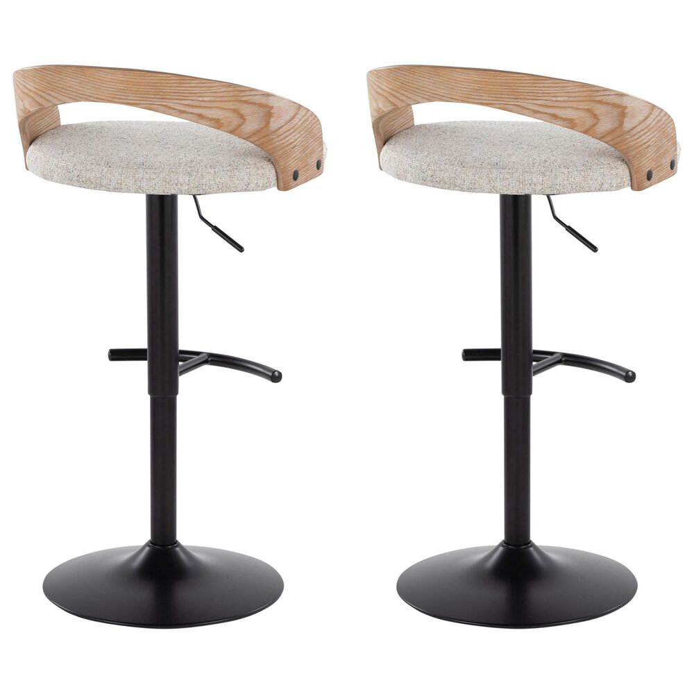LumiSource Grotto Swivel Barstool with Oat Fabric Upholstery in Black and Whitewashed (Set of 2), , large
