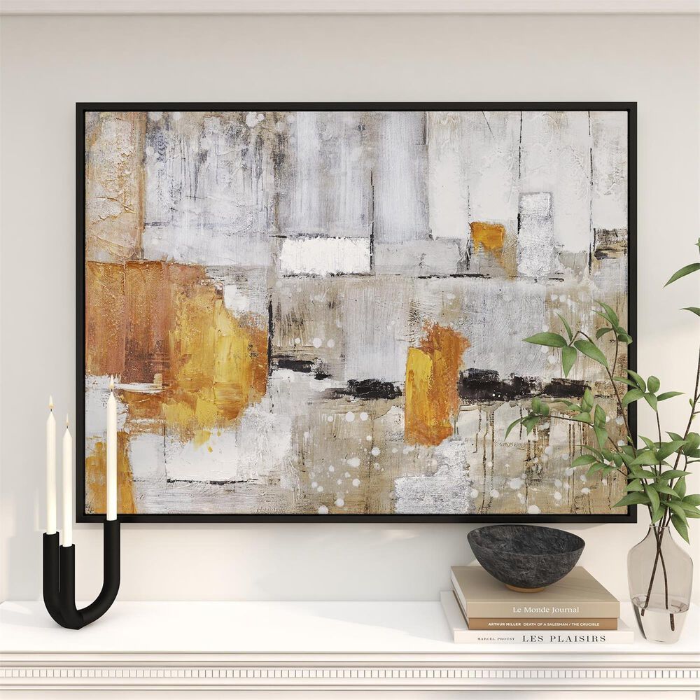 Maple and Jade 48&quot; x 36&quot; Abstract Framed Wall Art in Gray, White and Yellow, , large