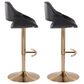 LumiSource Fabrico Swivel Adjustable Bar Stool with Black Faux Leather Upholstery and Rounded T Footrest in Gold (Set of 2), , large