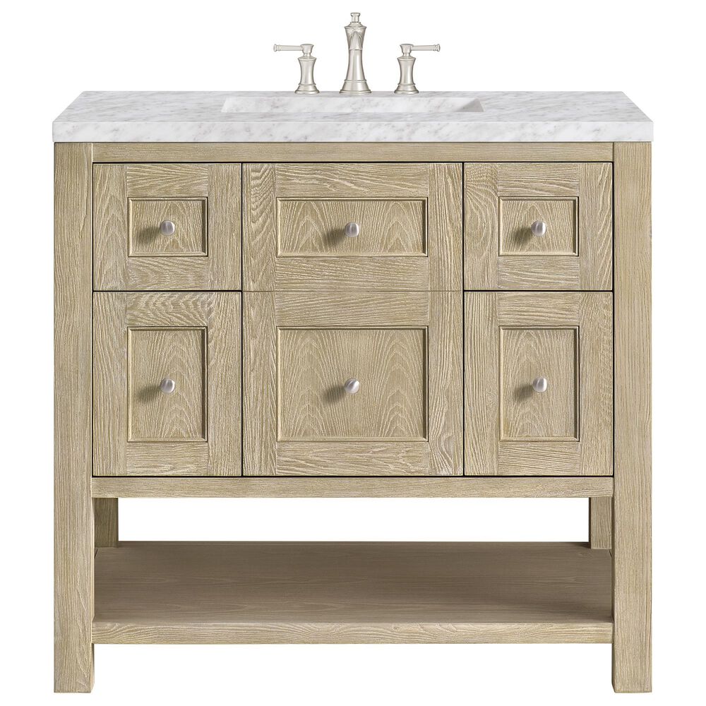 James Martin Vanities Breckenridge 36&quot; Single Vanity in Whitewashed Oak with 3 cm Carrara White Marble Top, , large