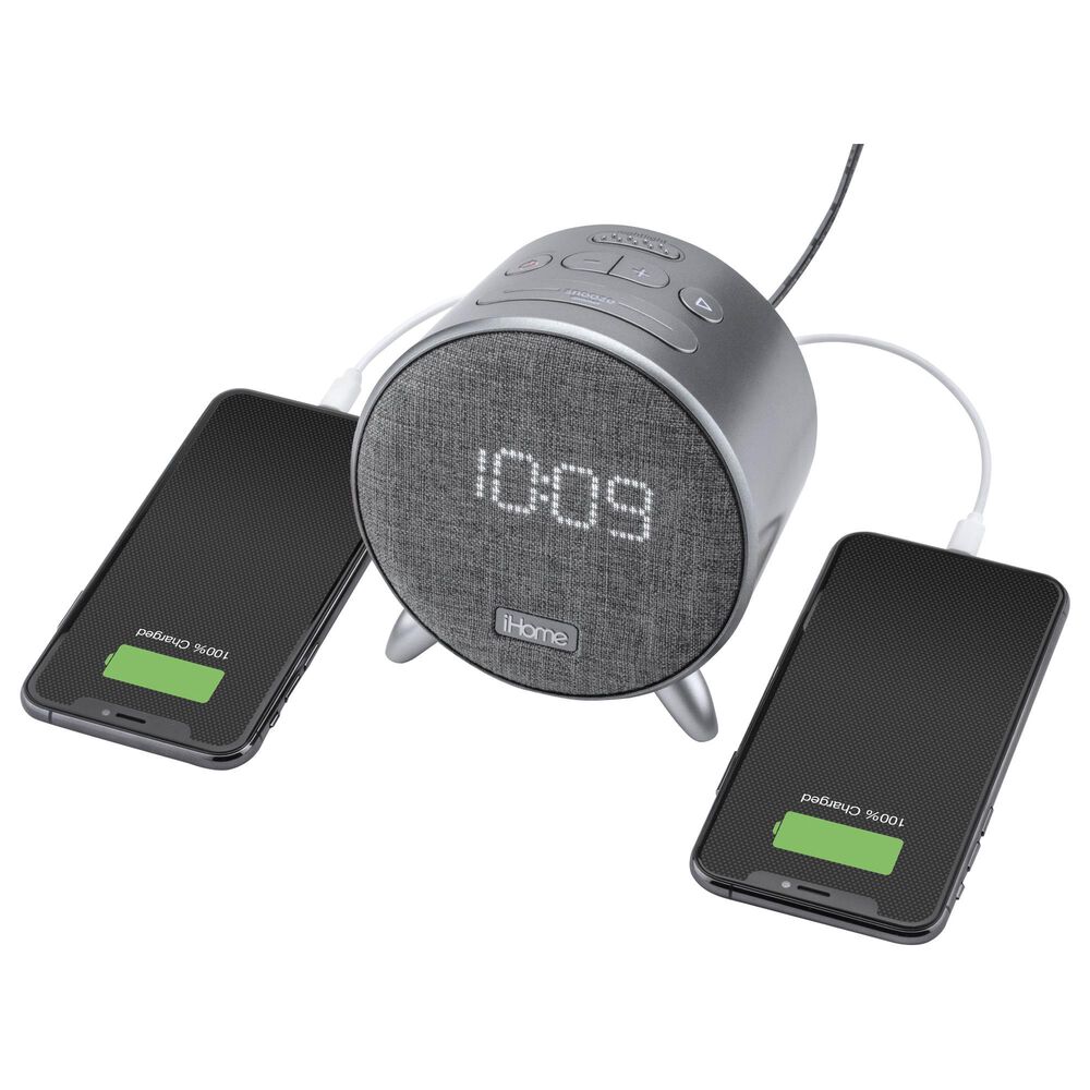 iHome Bluetooth Alarm Clock with Dual USB Charging and Ambient Light in Grey, , large
