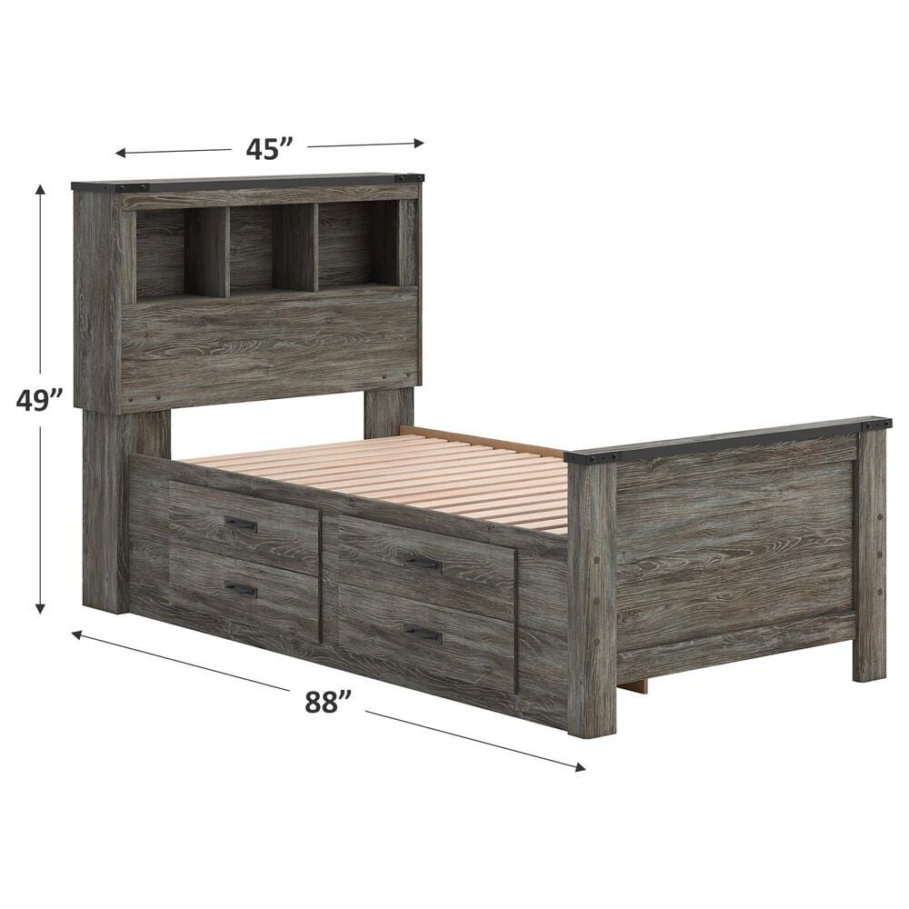 Ashley Frandern Twin Bookcase Bed with Storage in Warm Gray, , large