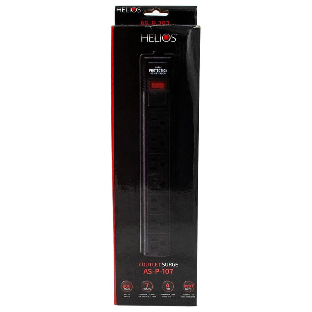 Helios 3-Piece 7 Outlet Surge Protector and 50' 16-Gauge Speaker Wire with Black Series 16' Subwoofer Cable in Black, , large