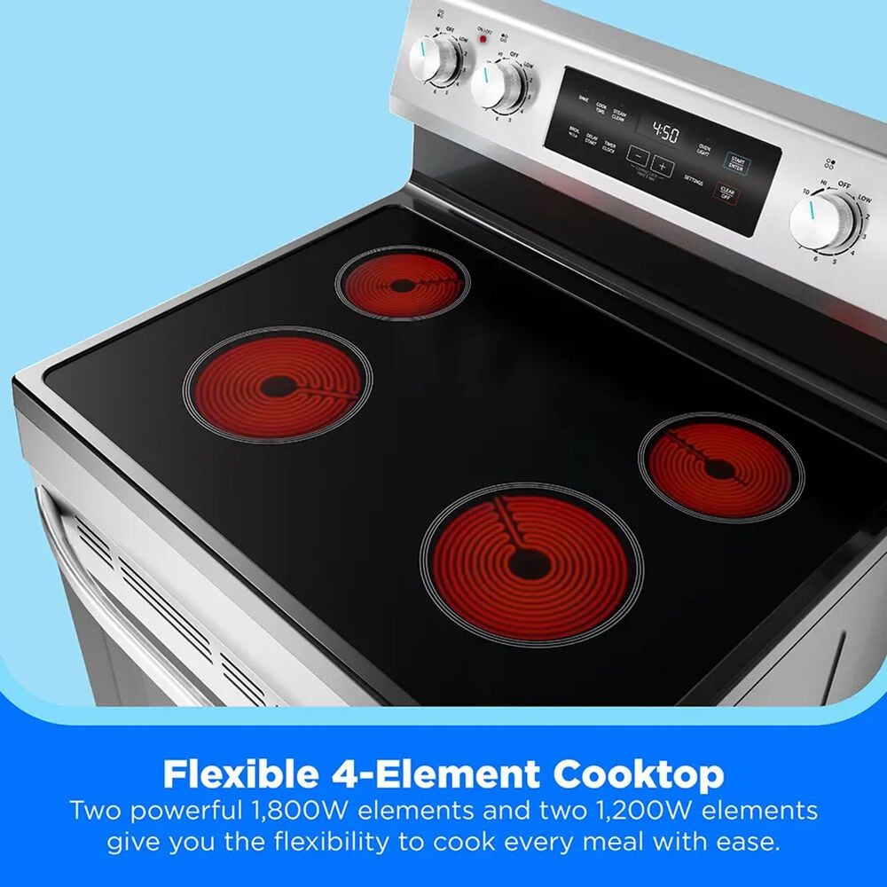 Midea 4-Piece Kitchen Package with 18.4 Cu. Ft. French Door Refrigerator and 6.3 Cu. Ft. 4-Element Freestanding Electric Range in Stainless Steel, , large