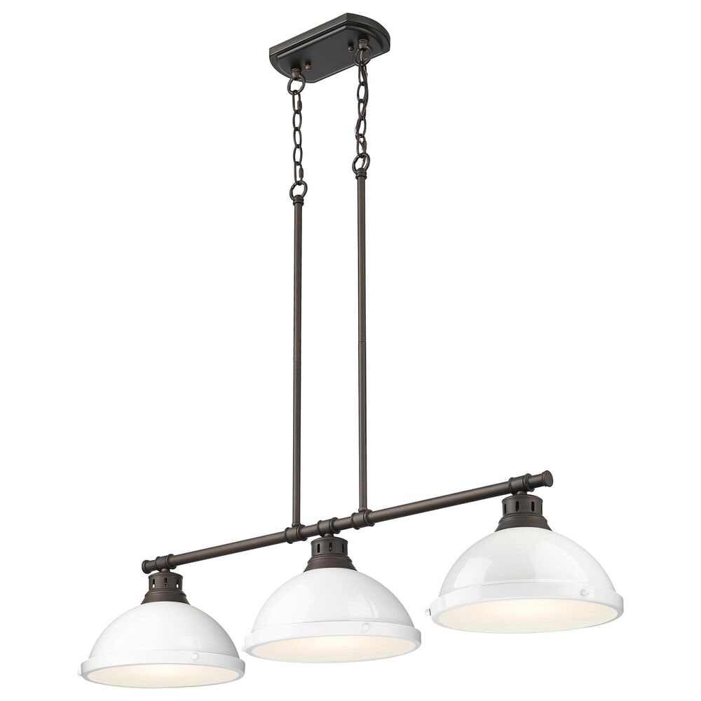 Golden Lighting Duncan 3-Light Pendant with White Shade in Rubbed Bronze, , large