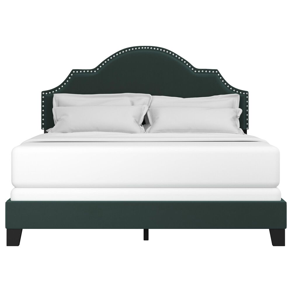Richlands Furniture Cynthia Queen Panel Bed with Green Upholstery in Black, , large