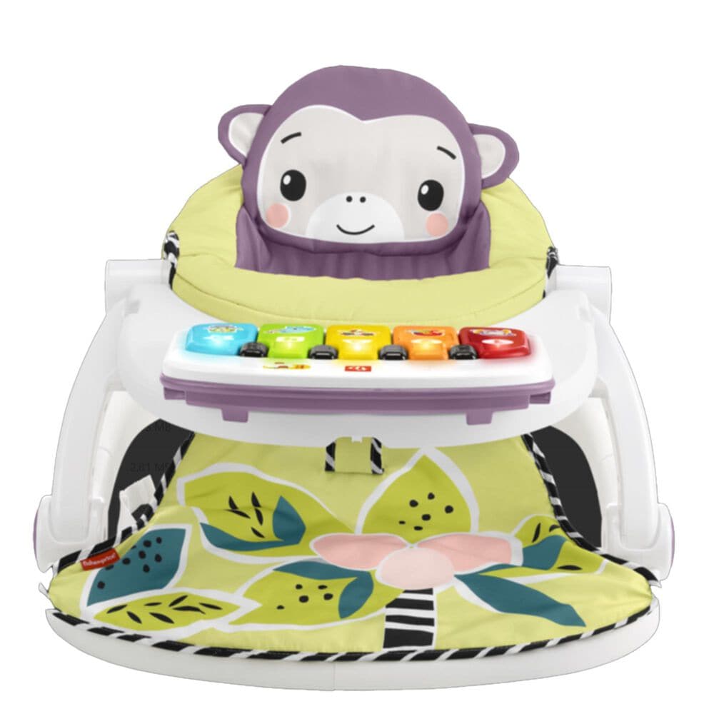 Fisher Price Monkey Baby Chair Kick and Play Deluxe Sit-Me-Up Seat in Purple and Multicolor, , large