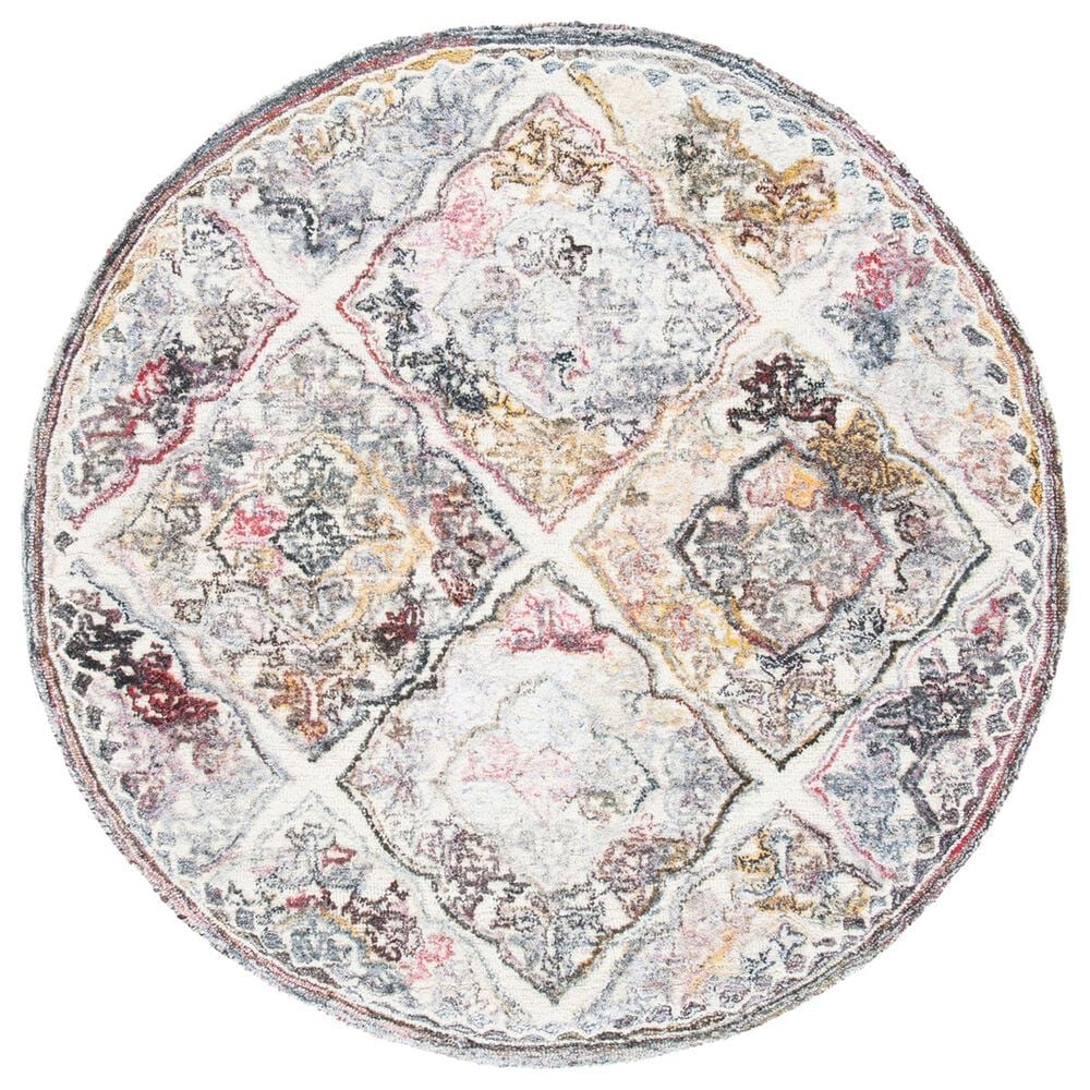 Safavieh Micro-Loop Oriental 5" Round Grey and Ivory Area Rug, , large